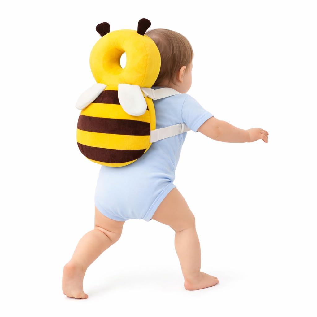 Shark Doo Doo® Baby Head Protector Cushion for 6–24 Months | Soft Plush Safety Backpack for Toddlers | Adjustable Straps, Anti-Fall Pillow for Infants (Yellow Bee)