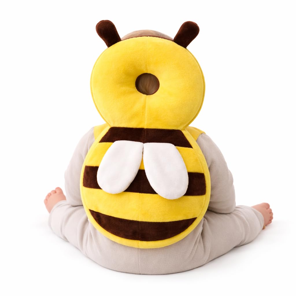 Shark Doo Doo® Baby Head Protector Cushion for 6–24 Months | Soft Plush Safety Backpack for Toddlers | Adjustable Straps, Anti-Fall Pillow for Infants (Yellow Bee)