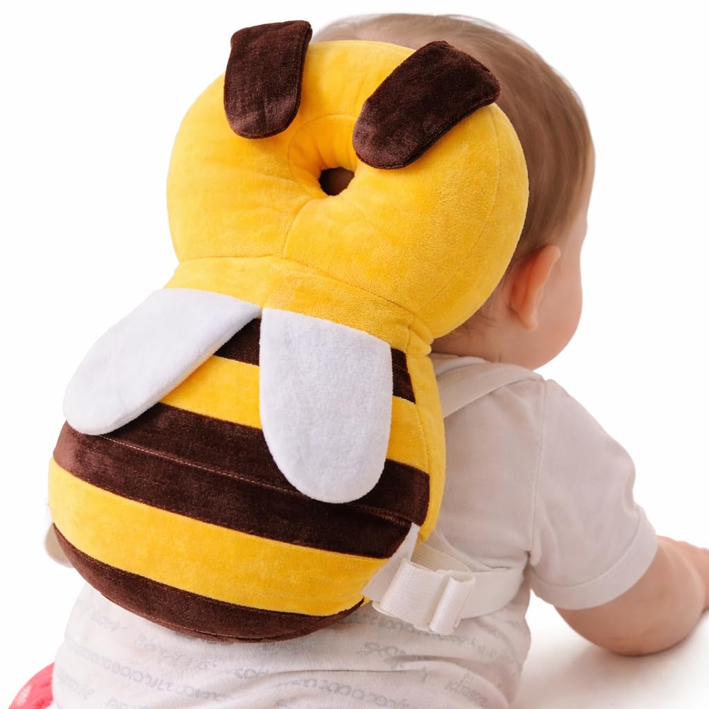 Shark Doo Doo® Baby Head Protector Cushion for 6–24 Months | Soft Plush Safety Backpack for Toddlers | Adjustable Straps, Anti-Fall Pillow for Infants (Yellow Bee)