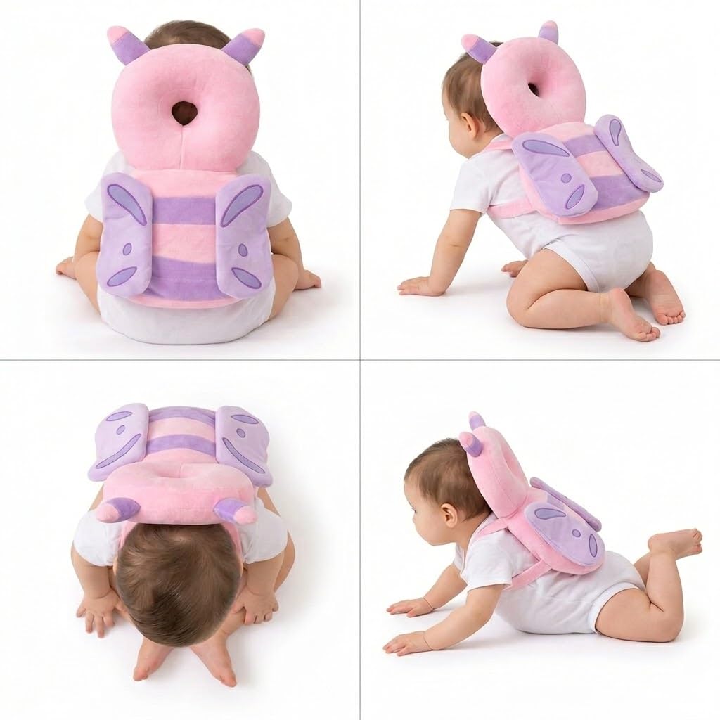 Baby Head Protector Cushion, Soft Plush Safety Backpack, Adjustable Straps, Anti-Fall Pillow, Butterfly Style, for Infants 6-24 Months (Butterfly)